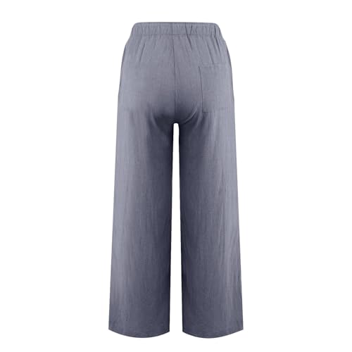 Cotton Linen Pants Women Casual Petite Elastic Waist Drawstring Pants Baggy Beach Lounge Trousers with Pockets4