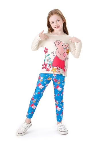 Image of Peppa Pig Girls Pant Sets Ruffle Long Sleeves Top Shirt and Leggings Clothing Set for Toddler Girls Fall Clothes Size 2-6T