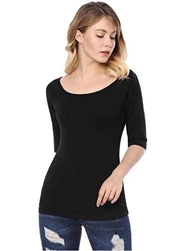 Allegra K Women's Half Sleeves Scoop Neck Fitted Layering Top Soft T-Shirt4