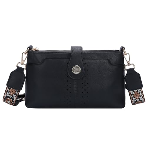 VASCHY Crossbody Bag Purse for Women, Fashion Soft Vegan Leather Small Shoulder Handbag with Detachable Guitar Strap