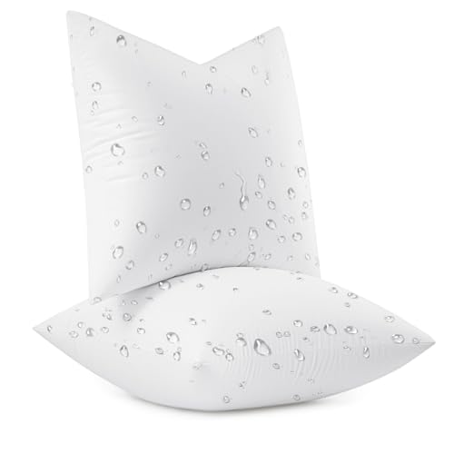 MIULEE Outdoor Pillow Inserts 18x18 Pack of 2 Waterproof Throw Pillow Inserts Decorative 100% Virgin Fibers Filling for Patio Sofa Couch