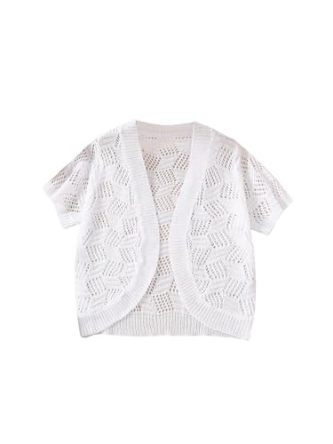 WDIRARA Girl's Open Front Mesh Sheer Cardigan Sweater Short Sleeve Beach Coverup Tops