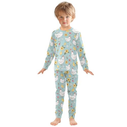 Pajama Sets Long Sleeve Chicken Flowers Pattern Soft Comfy Sleepwear 2 Piece PJS 3-8T2