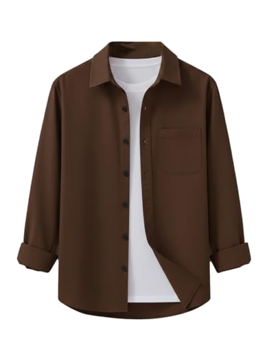 Generic Men's Light Blue Long Sleeve Button-Down Shirt, Relaxed Brown - Image 2
