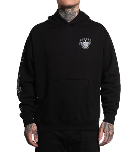 Sullen Men's Patron Saint Ultra Heavy Tattoo Lifestyle Graphic Long Sleeve Pullover Hooded Fleece Sweatshirt Black2