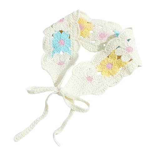 Hellery 女性用かぎ針編みバンダナ ハンドメイド 軽量 装飾 ヘアスカーフ 写真撮影用小道具, 青 黄