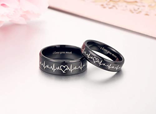 Heartbeat Rings for Couples I Love You More I Love You Most Matching Promise Rings Wedding Bands Sets for Him and Her with Box Titanium Stainless Steel Comfort Fit3