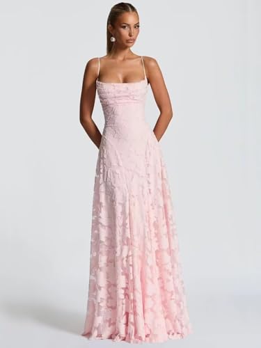 Rjer Floral Bridesmaid Dresses Long Spaghetti Strap Cowl Neck Formal Evening Gowns4