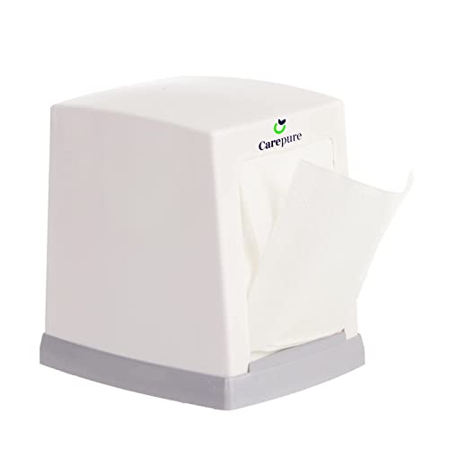 Image of Double Side Cube Table Top Tissue Dispenser with L-Fold 200 Pcs Tissue Paper Refill -White