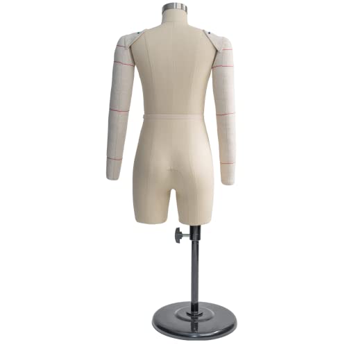 Half Scale Dress Form with Arms (Not Adult Full Size) Tailor Female Mannequin Torso for Sewing Fully Pinable Dressmaker Dummy,1/2 Trouser Pattern Making Model (Flexible Arms Beige)
