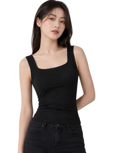Image of Sizi Women's Ribbed Knit Tank Top with Built-in Padded Support, Square Neck Sleeveless Crop Top, Brown