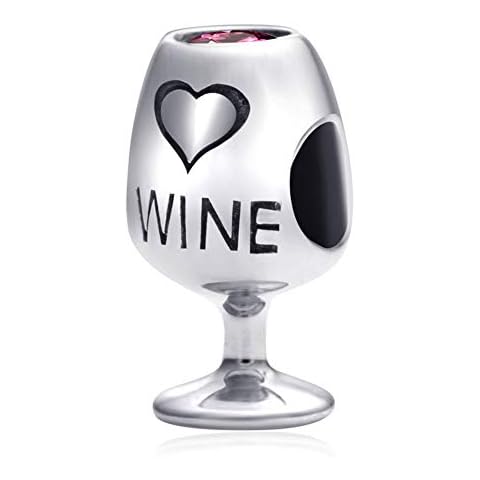 2024 Wine Glass Charms fits Pandora Mothers Day Bracelet, 925 Sterling Silver Wine Charm Glass Bottle Beads with CZ, Gift for Easter/Valentines Day/Christmas Cover