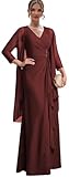Women's Formal Dresses with Jacket 2 Pcs Burgundy Mother of The Bride Dress Long V Neck Evening Gown Size 16