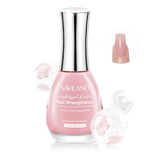 SAVILAND Advanced Nail Strengthener, Air Dry Pink Nail Polish Strengthener for Damaged & Weak Nails 7-Day Repair Castor Oil & VE 15ml Nail Hardener Extra Strong and Growth for Nail Care Treatment