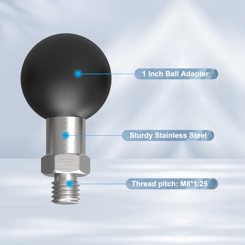 Image of 1 Inch Ball Mount Adapter,Metal Ball Adapter with M8 Threaded Bolt, CNC Aluminum Alloy 1 inch 360Adjust Ball Mount Base for Ebike Phone Holder &Long Double Socket Arm,78008