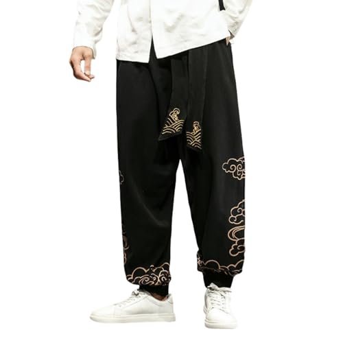 Pantalon large homme style chinois imprimé idéal pour le yoga et détente