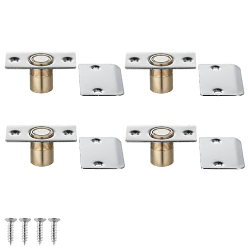Image of JQK Closet Magnetic Door Ball Catch Hardware, 430 Stainless Steel Catch Adjustable with Strike Plate, Polished Steel Finish 4 Pack, HBC120-BN-P4