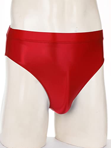 FEESHOW Mens Glossy High Waist Thong Solid Color Briefs Elastic Waistband Underwear Swimwear3