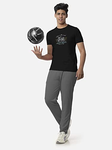 Image of BULLMER Black Trendy Typographic Printed Round Neck Half Sleeve Tshirt for Men