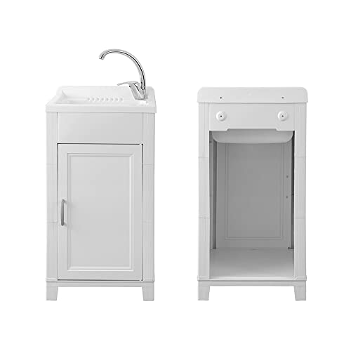 Mobile Lavatoio Lavanderia 45X50, Ideale Per Esterno E Interno, Resina Pvc Bianco In Kit Di Montaggio, Include Asse E Kit Di Scarico (45X50) - 5