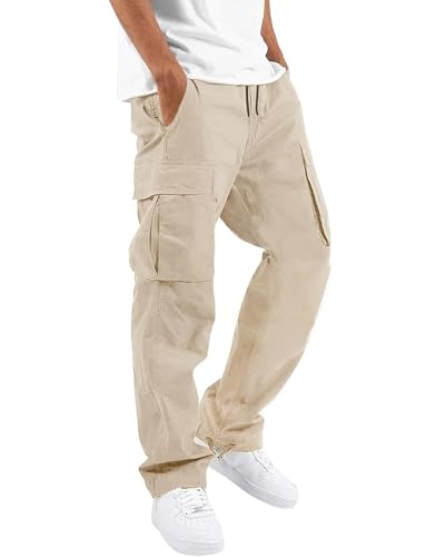 NEMXCE Cargohose Herren Chino Hose aus Leichter Baumwolle mit 6 Taschen Jogginghose elastischer Taille mit Kordelzug Freizeithose für Männer
