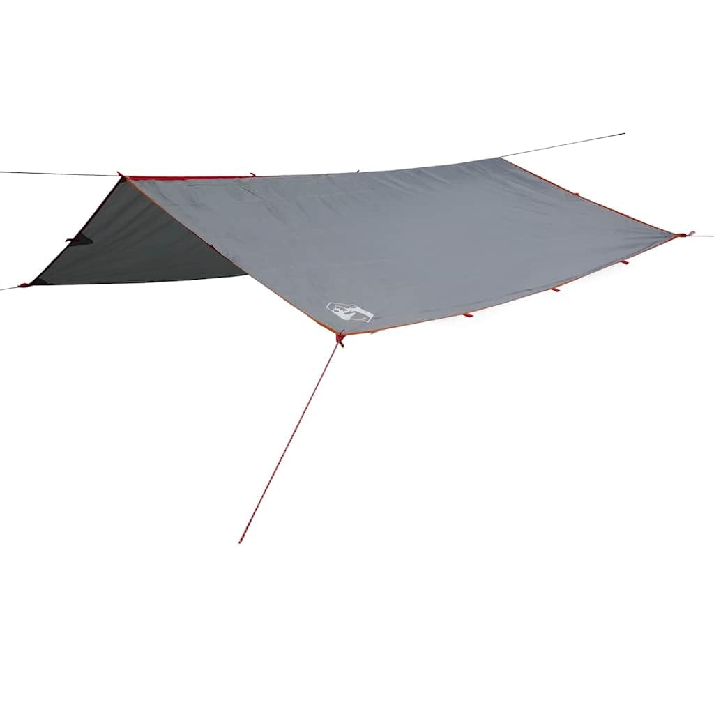 Telo da Campeggio Impermeabile 360x294 cm, Grigio e Arancione, Tarp per Trekking e Spiaggia, con Rivestimento PU, Leggero e Portatile, per Escursioni e Attività Outdoor