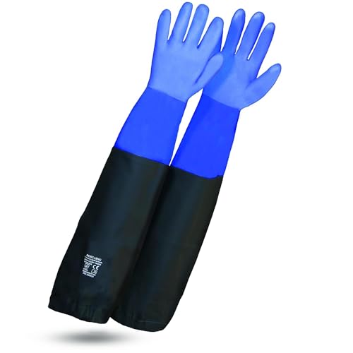 ROSTAING WETPRO - Paire de Gants de Travail Etanches - Pour l'Entretien des Bassins, Fosses ou Aquariums - Idéal pour la plomberie - Imperméables - Bleu Noir