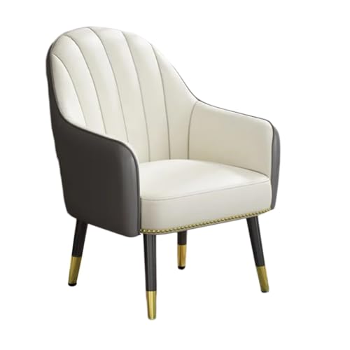 Silla decorativa de cuero – Sillón moderno tapizado con patas de metal para sala de estar, dormitorio, oficina – Cómoda silla lateral