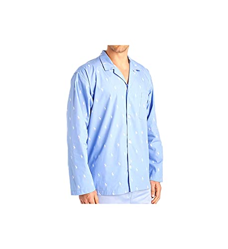 POLO RALPH LAUREN Men's Tall Man Woven Cotton Long Sleeve Pajama Top, RY25RT, Beach Blue/White, 2XLT