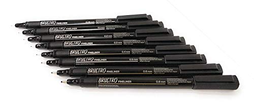 Image of BRUSTRO Technical Pen (Pack of 6) Professional Pigment Based Fineliner - Pack of 8 (Black)