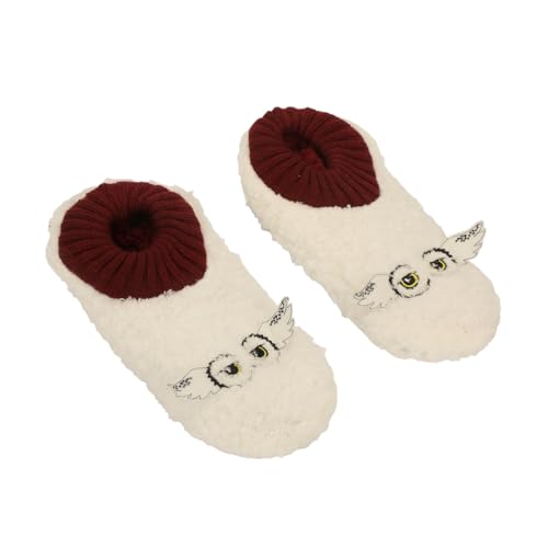 Bioworld Harry Potter Hedwig Womens Slipper Socks Sherpa Lined Cozy Socks with Non-Slip Sole 3D Felt Ears & Embroidered Details 100% Polyester Machine Washable