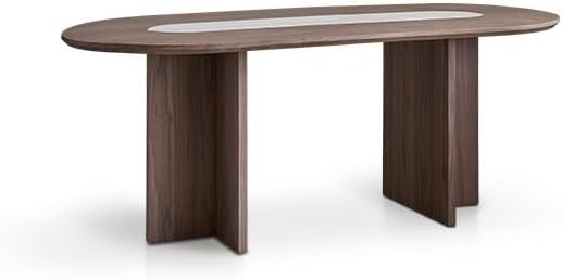 Dining Table 160x80x76cm Solid Wood Oval Retro Dining Table, Home Walnut Color Travertine Living Room Kitchen Decoration Furniture Kitchen Table(180x90x76cm)