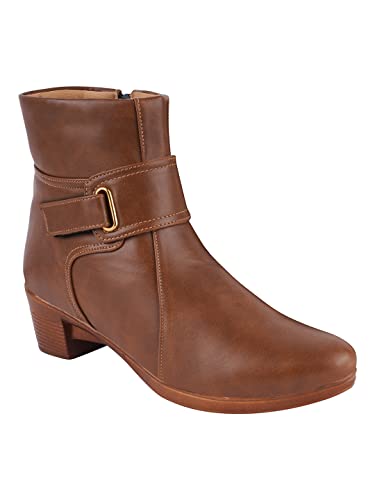 Women’s Ankle Boots with Low Block Heel|| Side-Zip Leather Short ...