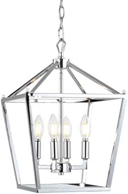 JONATHAN Y JYL7436C Pagoda Lantern Dimmable Adjustable Metal LED Pendant Classic Traditional Farmhouse Dining Room Living Room Kitchen Foyer Bedroom Hallway, 12 in, Chrome