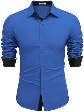COOFANDY Men's Long Sleeve Wrinkle Free Dress Shirts 2024 Inner Contrast Business Casual Button Down Shirt 3