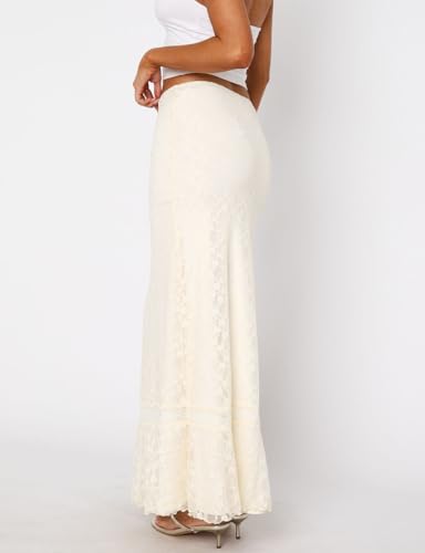 Women Y2k Lace Maxi Skirts Elastic Waist Floral Lace Flowy Long Skirts Sheer See Through Ruffle Layered Skirts3