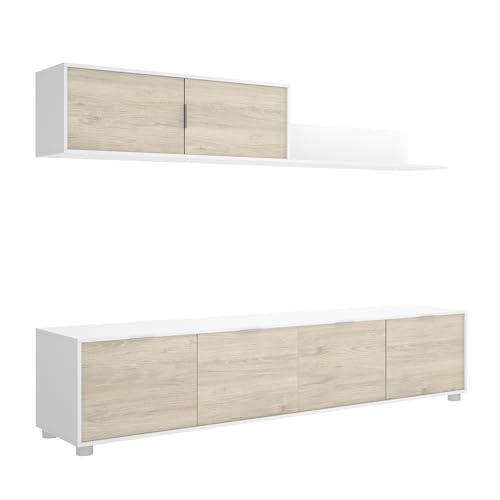 DEKIT GRUPO RIMOBEL LIMA   MUEBLE DE SALON CCOMPATO TV LIMA   43/35 X 200 X 40 CM   BLANCO / NATURAL