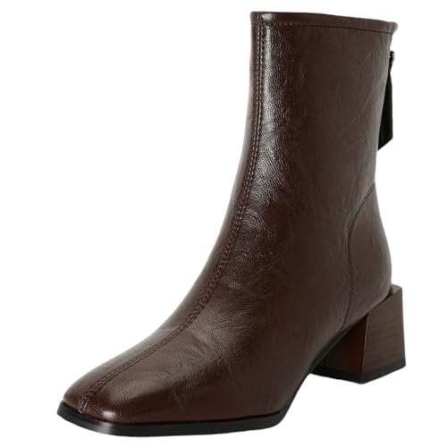 XIEPP Bottines à bout carré rétro pour femme, avec fermeture