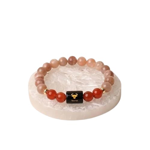Taurus Zodiac Bracelet with Sunstone and Carnelian Beads, Vrishabh Rashi, with Free Raw Selenite Plate-picture-52