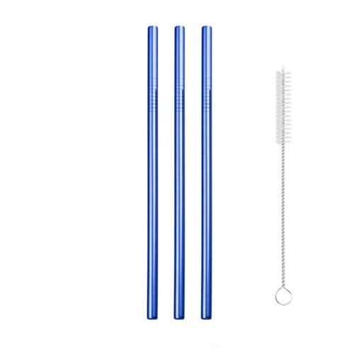 Reusable Metal Straws,10.5" Stainless Steel Straws,Easy to Use(3 PCS,blue)