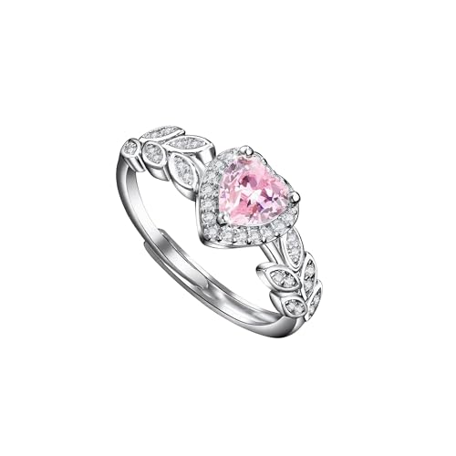 DkakoJew Beautiful pink heart ring adjustable opening size ring for women adjustable ring jewelry the best birthday and Christmas gift.