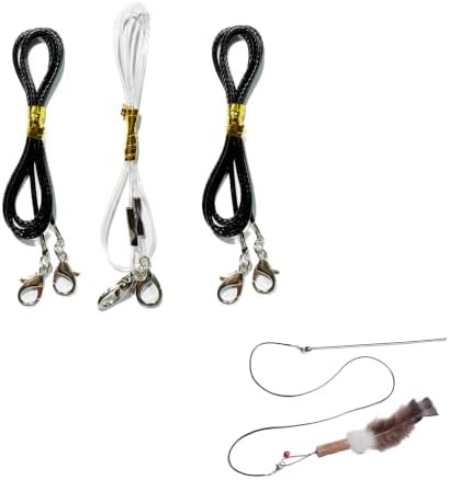 3 Pieces Replacement Strings for Cat Wand - 2 Durable Woven Strings and 1 Nylon Wire - Kitten Wand Toy Refill Wires with 2 Spare Lobster Clasps for All Lures, Cat Stick image 5