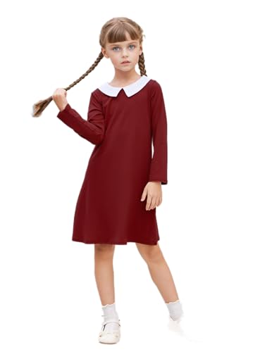 Image of Arshiner Girls Long Sleeve Vintage Peter Pan Collar T-Shirt Dress Age 4-13 Years