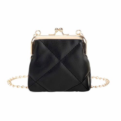 Vintage Genuine Leather Kiss Lock Purse for Women Crossbody Handbag Wallet (Black)