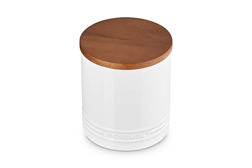 Image of Le Creuset Signature XL Salt Cellar and Storage Canister with Wood Lid, 1.2 qt., White