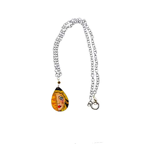 Collier pendentif peint à la main en bois élégant style Zilberman