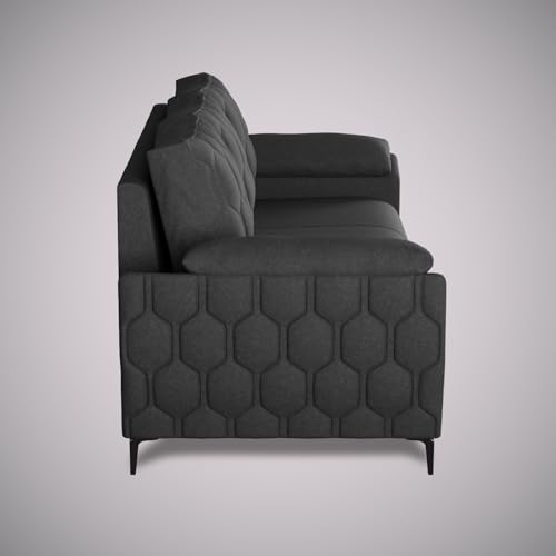 Image of Centuary Sleepables Modena Premium Sofa|Classy Quilted Suede Fabric Upholstery|Fiber-Filled Back Cushion|Wide Plush Fibrefilled Armrests|Ergonomic Lumbar Support |Charcoal Grey|3 Years Warranty
