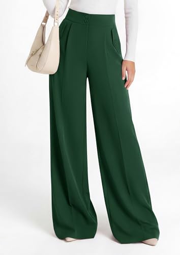 PRETTYGARDEN Women's Wide Leg Work Dress Pants Trousers (Dark Green,S) — view 3