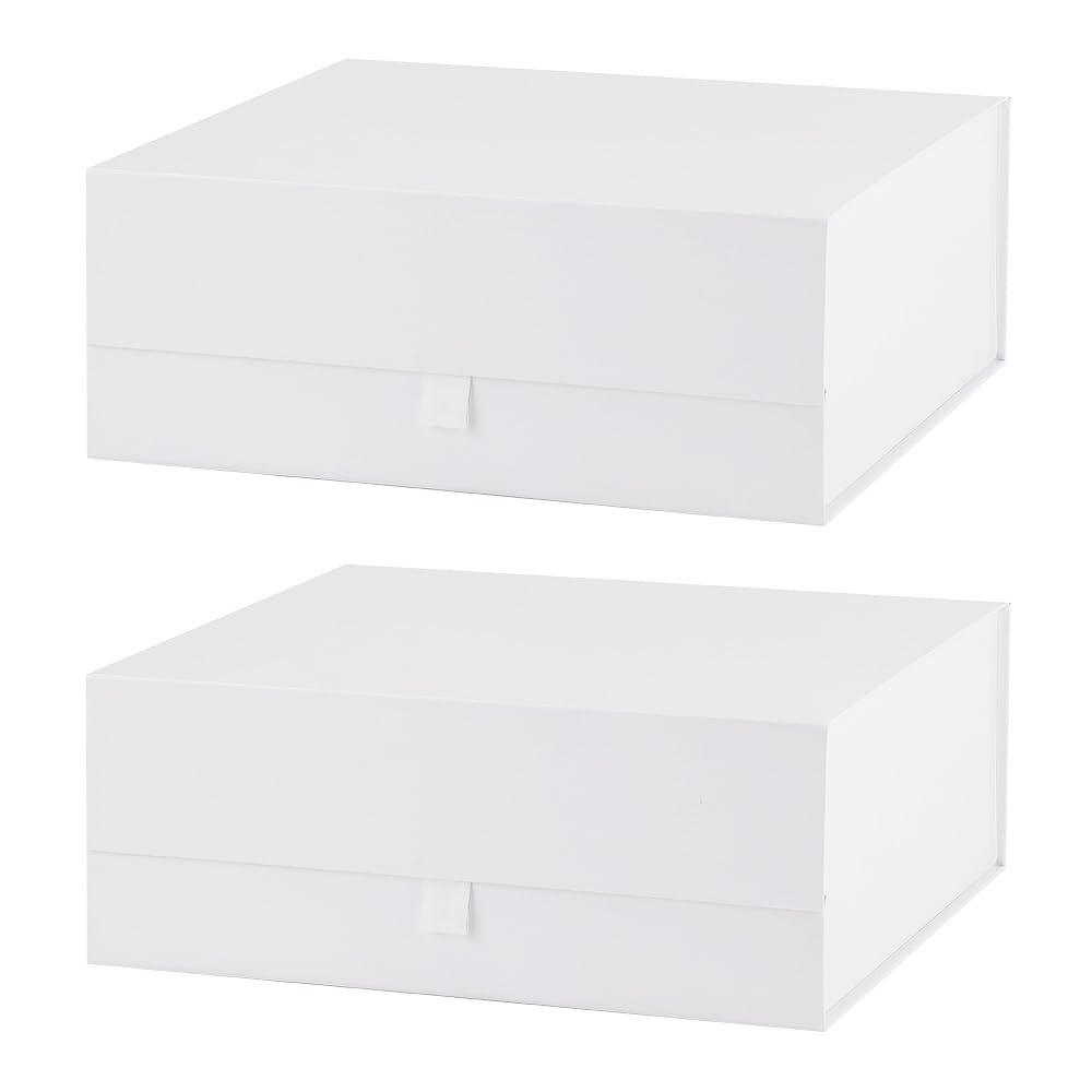 PLINJOY 2 Pcs White Gift Box Large 13.5x11.8x4.7 Inches, White Gift Boxes for Presents with Magnetic Closure Lid, Luxury Gift Box Rectangle Collapsible Boxes for Gift Packaging โ image 1