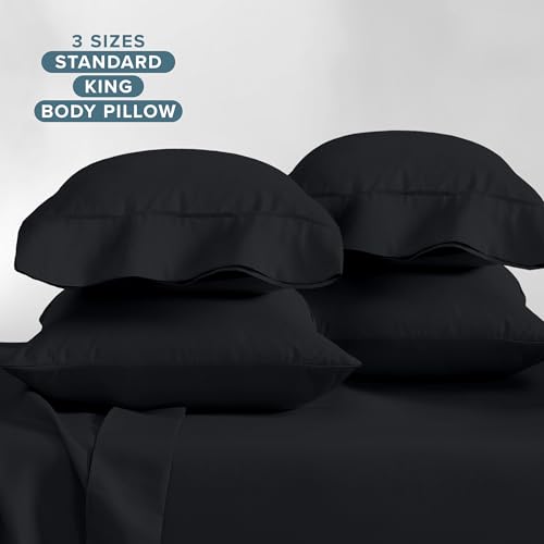 Image of Bare Home 4 Pillowcases - Premium 1800 Ultra-Soft Collection - Bulk Pack - Double Brushed - Hypoallergenic - Wrinkle Resistant - Easy Care (Standard - 4 Pack, Black)